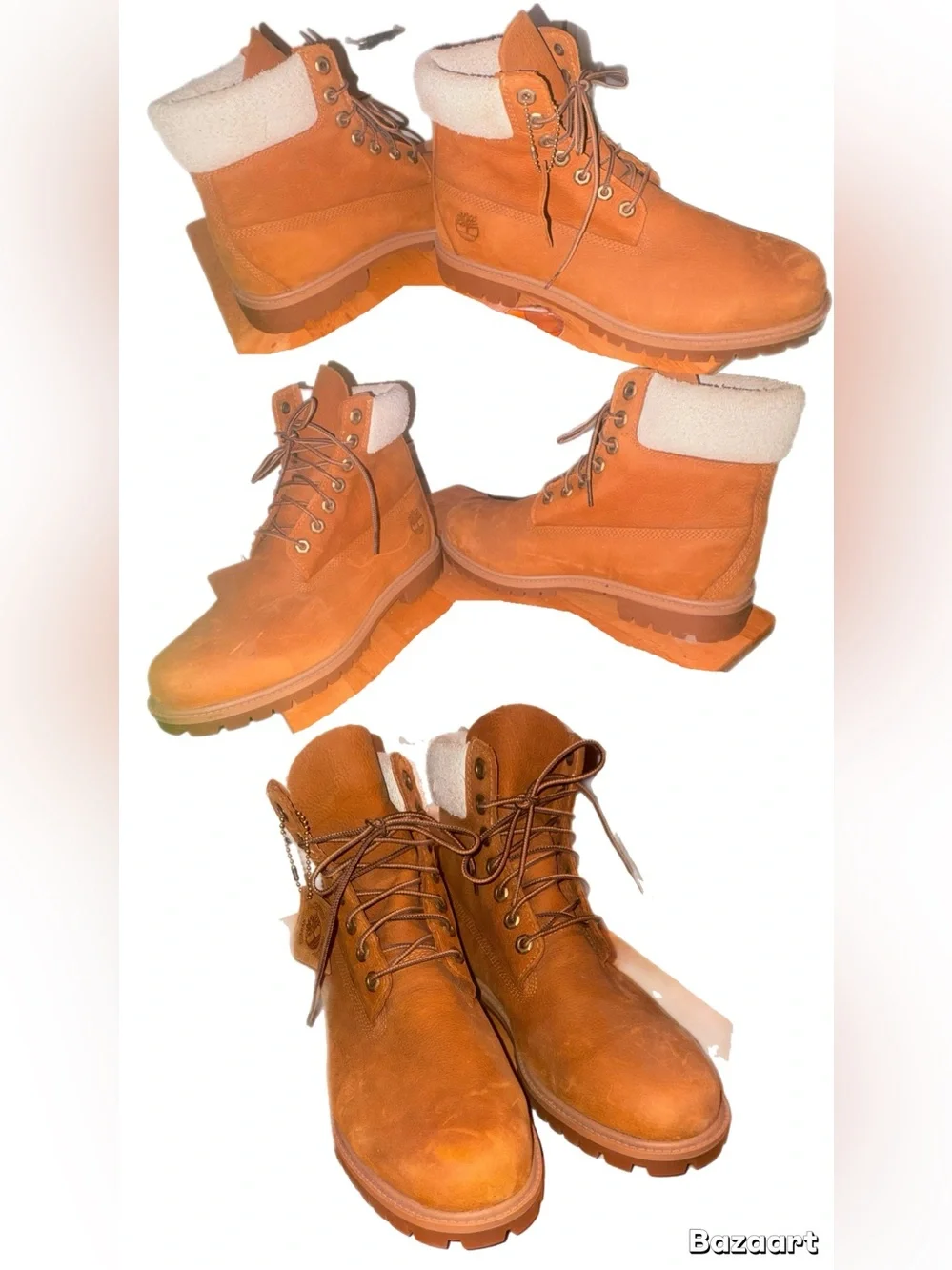 Timberland Tan Nubuck Lace-Up Boots with Cream Sherpa Collar
